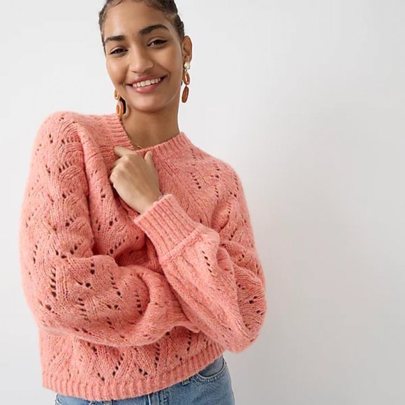 J. Crew Pointelle Wool Blend Crewneck Sweater in Heather Coral Sz XXL NWT - Picture 2 of 10